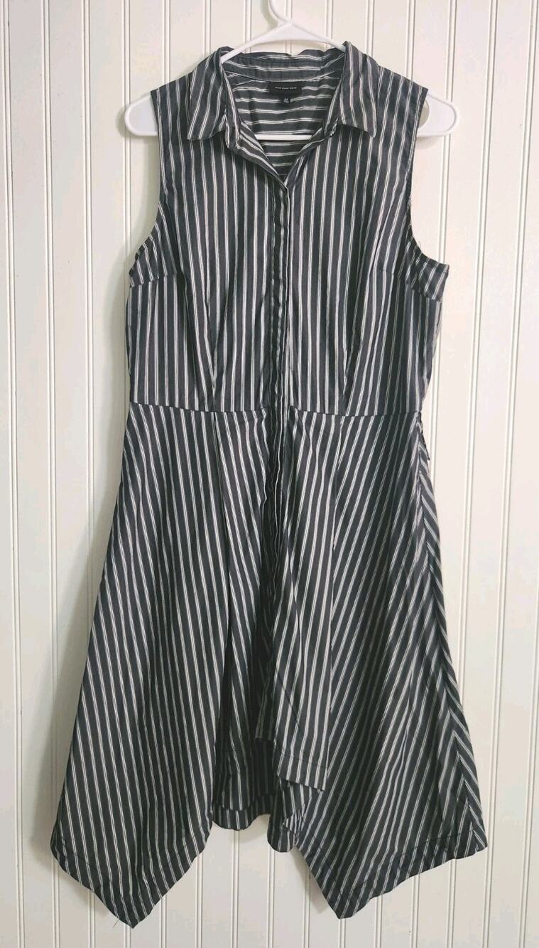 Who What Wear Button Up Shirt Dress A-Line Stripe Gray White Size Medium